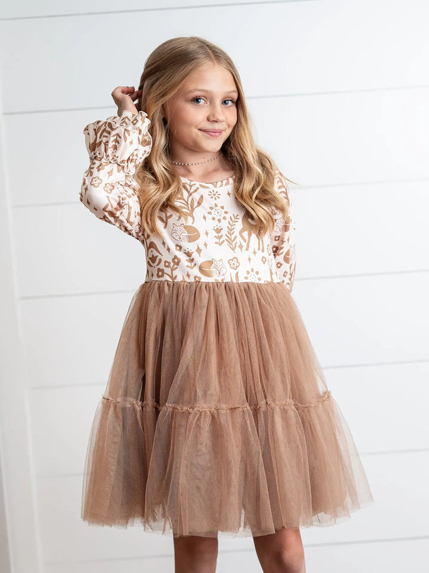 Lily Fall Tulle Ruffle Sleeve Dress
