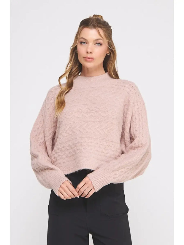 April Ribbed Pointelle Mock Neck Sweater NB