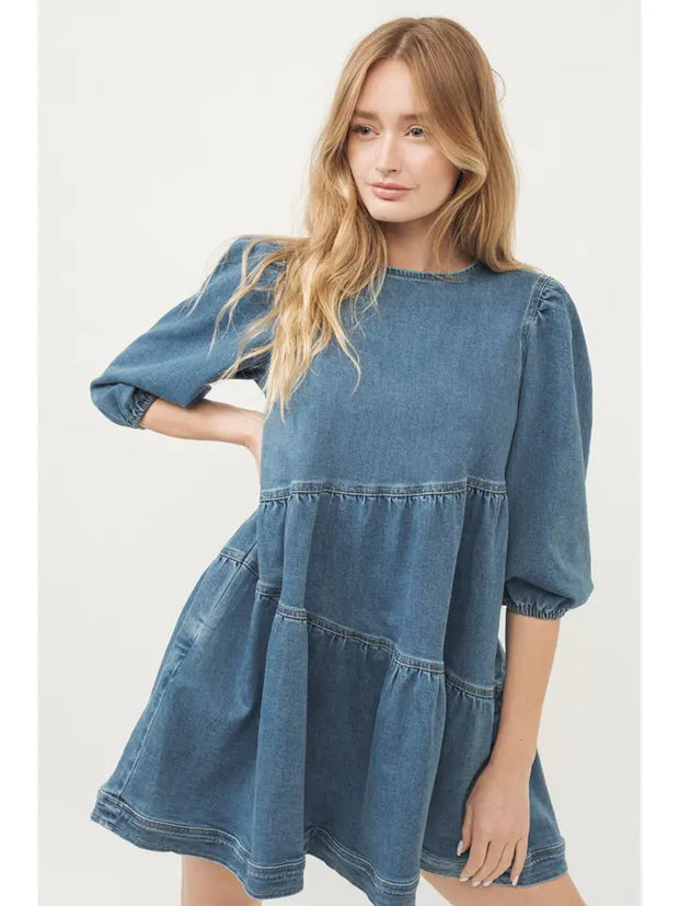 NB DENIM TIER DRESS 3/4 SLEEVE