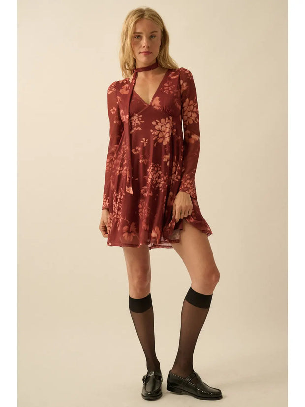 Floral Mesh  Dress with Scarf NB