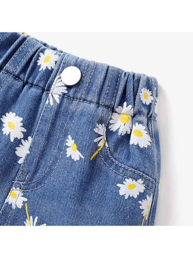 Baby Girl Sweet Little Daisy Print Denim Jeans