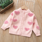 Kids Sweater Pearl Heart Pullover Cardigan Knitted Top