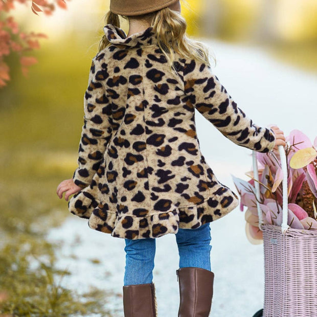 Leopard Ruffle Fleece Cardigan