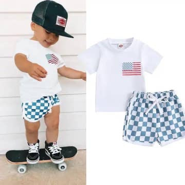 USA Flag Checkered Shirt Set