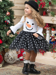 Happy Snowman Polka Dot Tutu Dress