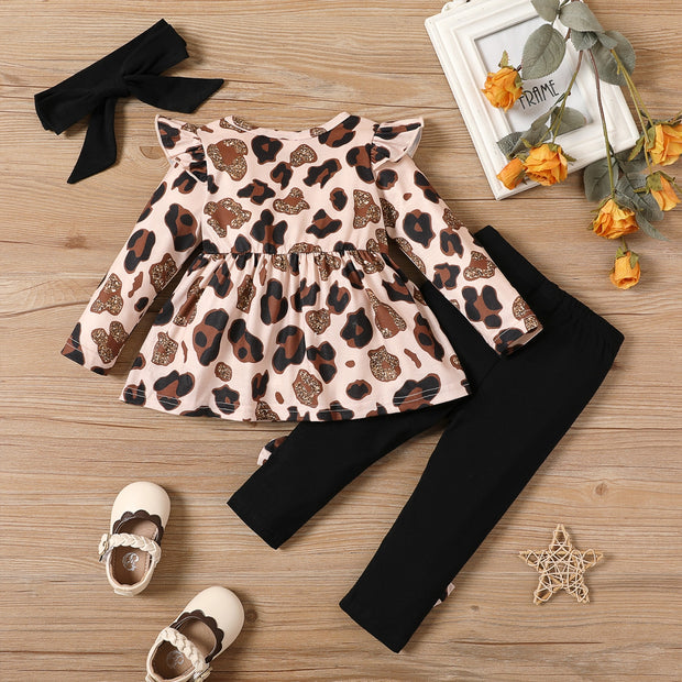 3pcs Baby Girl Leopard Ruffle Set