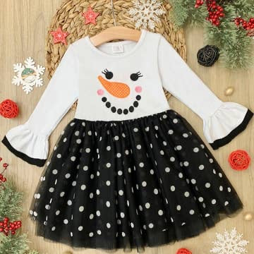 Happy Snowman Polka Dot Tutu Dress