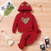 2-piece Toddler Girl Leopard Heart Sweatshirt Pants Set