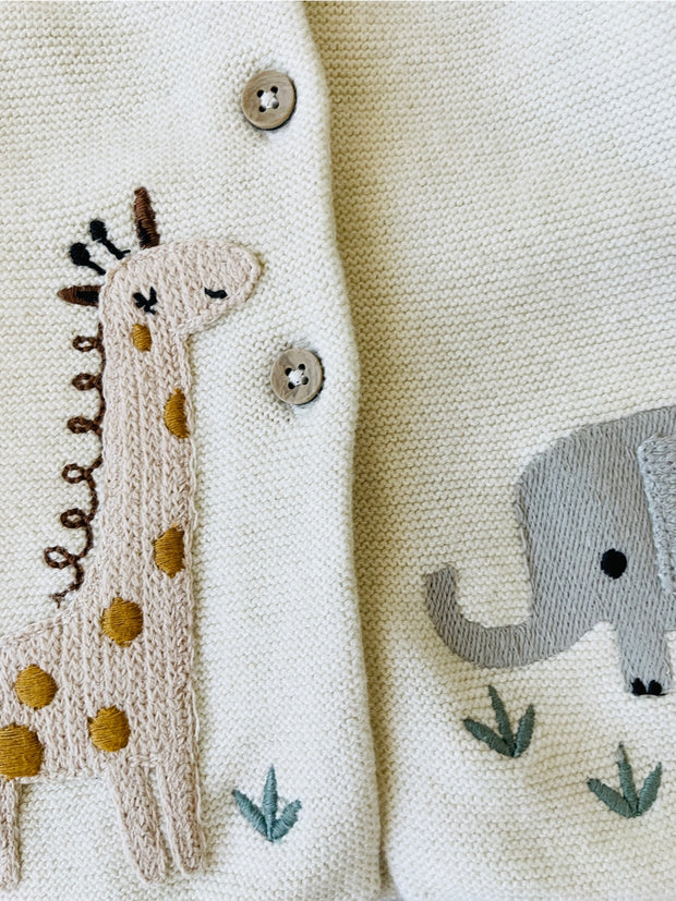Animal Safari Embroidered Baby Cardigan Sweater (Organic)