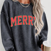 Gray Merry Graphic Corded Pullover Sweatshirt