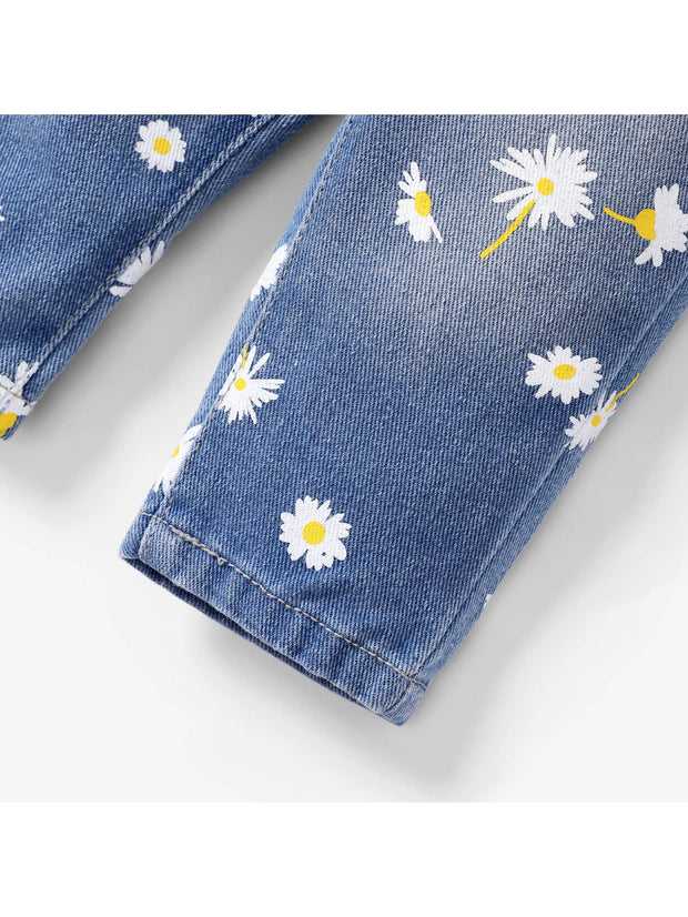 Baby Girl Sweet Little Daisy Print Denim Jeans