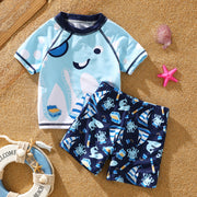2pcs Toddler Boy Marine Animal Swimsuit Top and Shorts Set