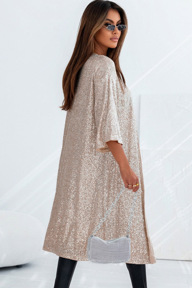 Sequin 3/4 Sleeve Open Front Duster Kimono