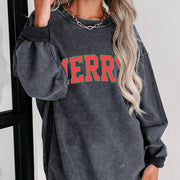 Gray Merry Graphic Corded Pullover Sweatshirt