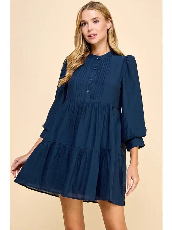 NB Pleated long sleeve dress