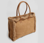 Faux Suede Sherpa Shoulder Tote