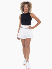 White tennisi/pickleballs skirt with black stripe