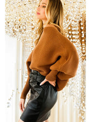 NB Elegant Ribbed Knitted Solid Loose Sweater