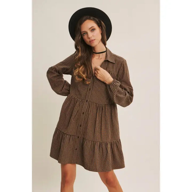 Nattie Plaid Tiered Babydoll Mini Dress NB