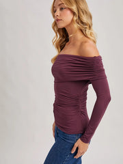Elegant Asymmetric Neckline Knit Top NB