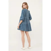 DENIM TIER DRESS WITH 3/4 SLEEVE