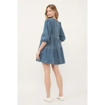 NB DENIM TIER DRESS 3/4 SLEEVE