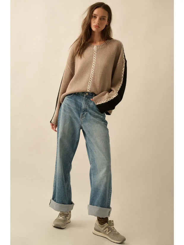 Penny  Knit Stitched Loose-Fit Sweater NB