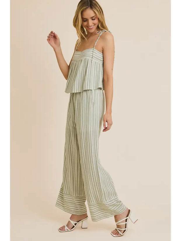 NB Ruffle Hem Wide Leg Stripe Jumpsuit