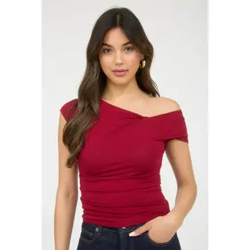 TGS ASYMMETRICAL WRAP NECKLINE TOP