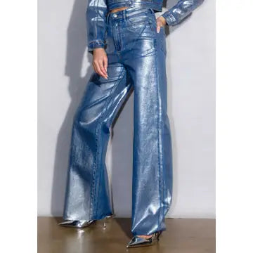 COATED SILVER  JEANS WIDE LEG