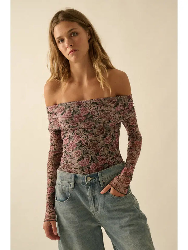 NB Floral Mesh Off-Shoulder Bodysuit