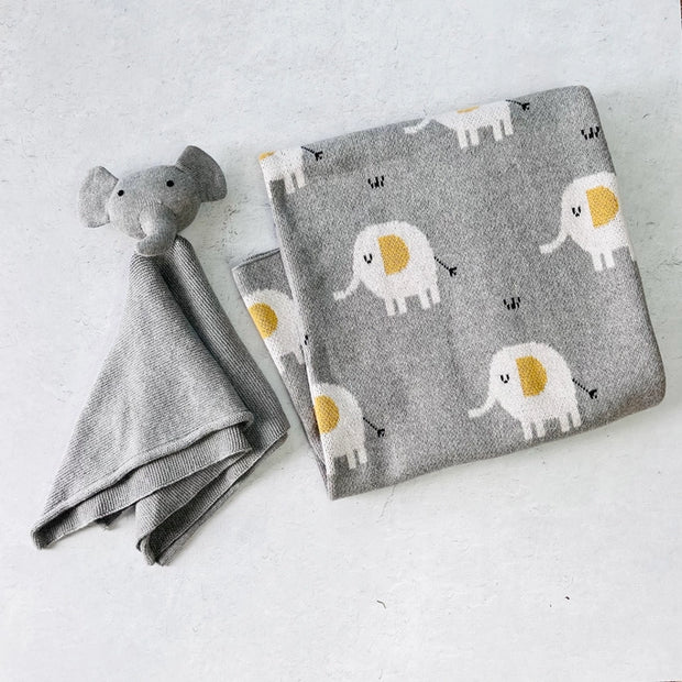 Elephant Knit Baby Blanket & Lovey Gift Set