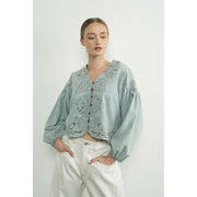 NB  Denim Embroidery  Blouse Top