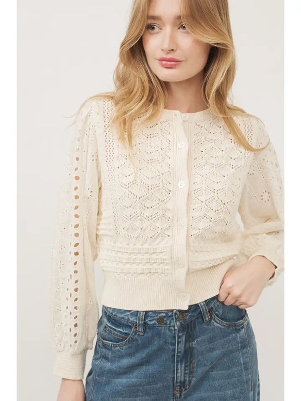 NB  LONG SLEEVE CARDIGAN EMBROIDERY SWEATER