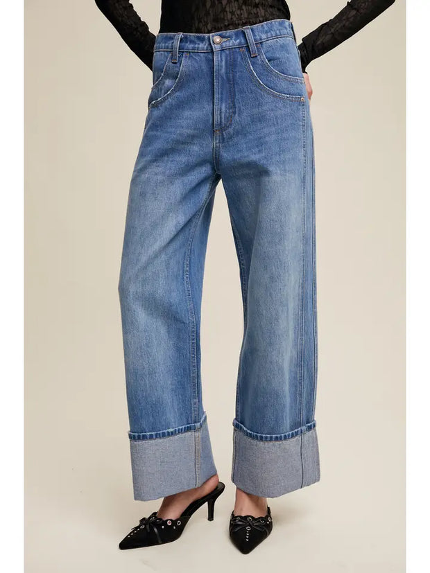 Pari Cuffed Wide Leg Denim Pants NB