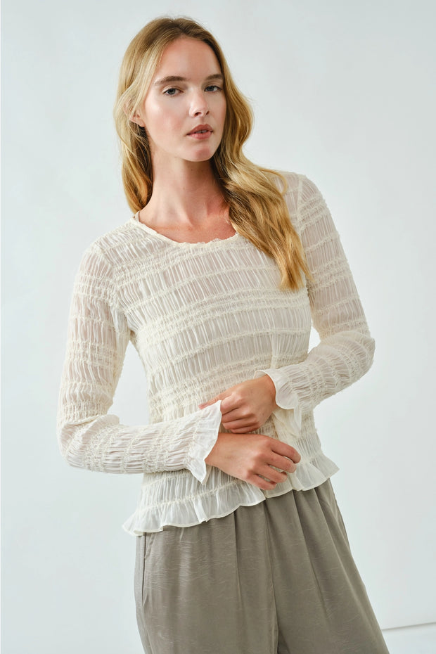 Nancy Lace Detail Sheer Smocking Top NB