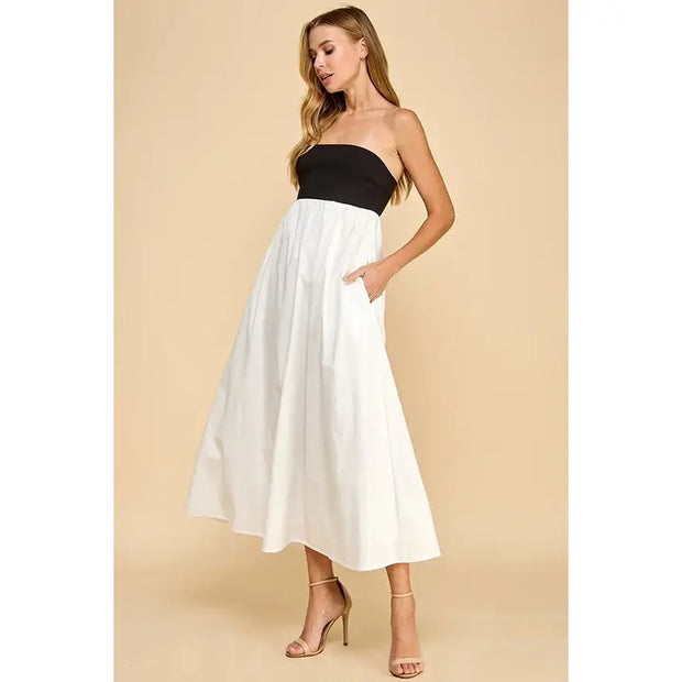 NB Strapless Empire Line  Block Midi Dress