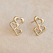 NB TRIPLE HEART EARRINGS GOLD PLATED