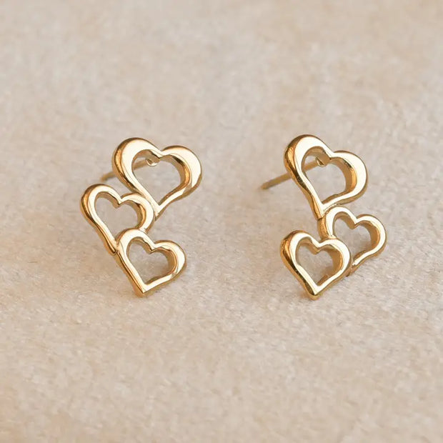 NB TRIPLE HEART EARRINGS GOLD PLATED