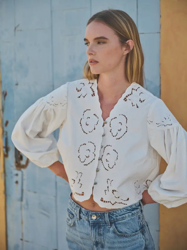 NB  Denim Embroidery  Blouse Top