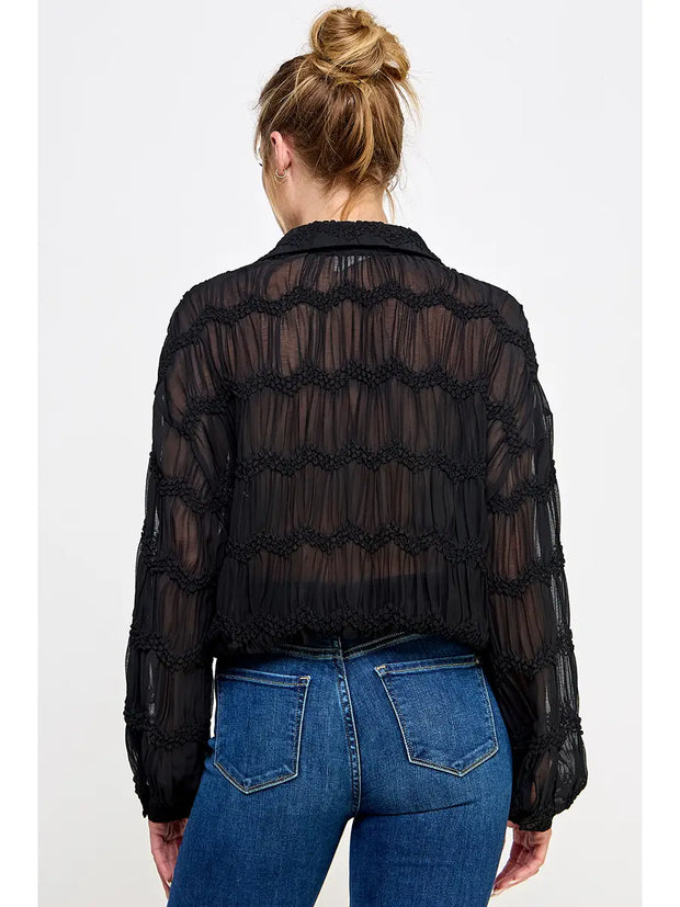 Romantic Sheer Button Front Blouse NB