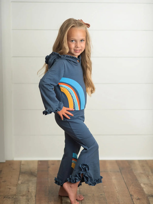 Kids  Rainbow Hooded Ruffle Sweatsuit