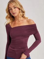 Elegant Asymmetric Neckline Knit Top NB