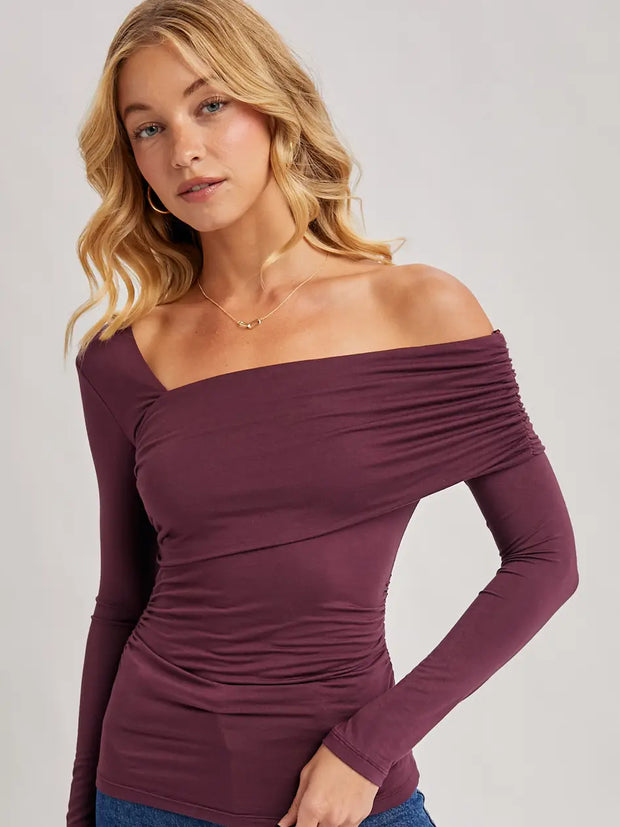 Elegant Asymmetric Neckline Knit Top NB