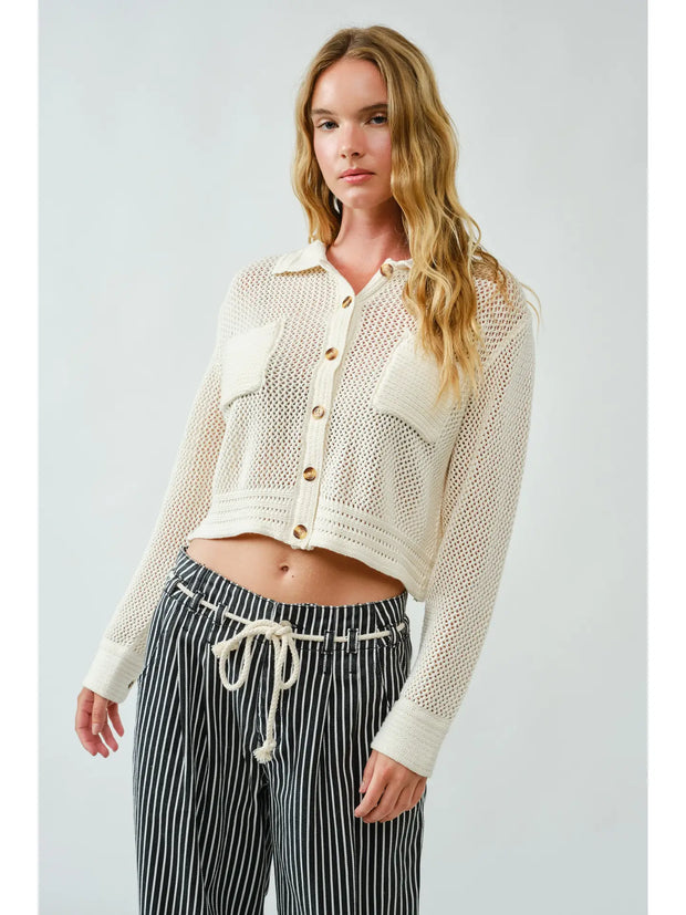 Sara Crocheted Cotton Sweater Cardigan NB