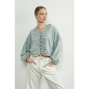 NB  Denim Embroidery  Blouse Top