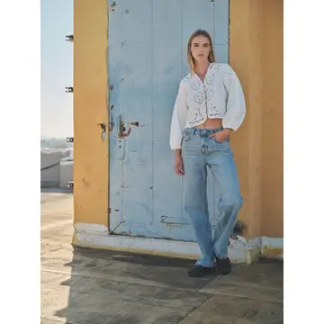 NB  Denim Embroidery  Blouse Top