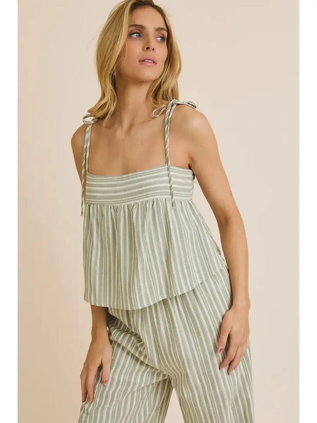 NB Ruffle Hem Wide Leg Stripe Jumpsuit
