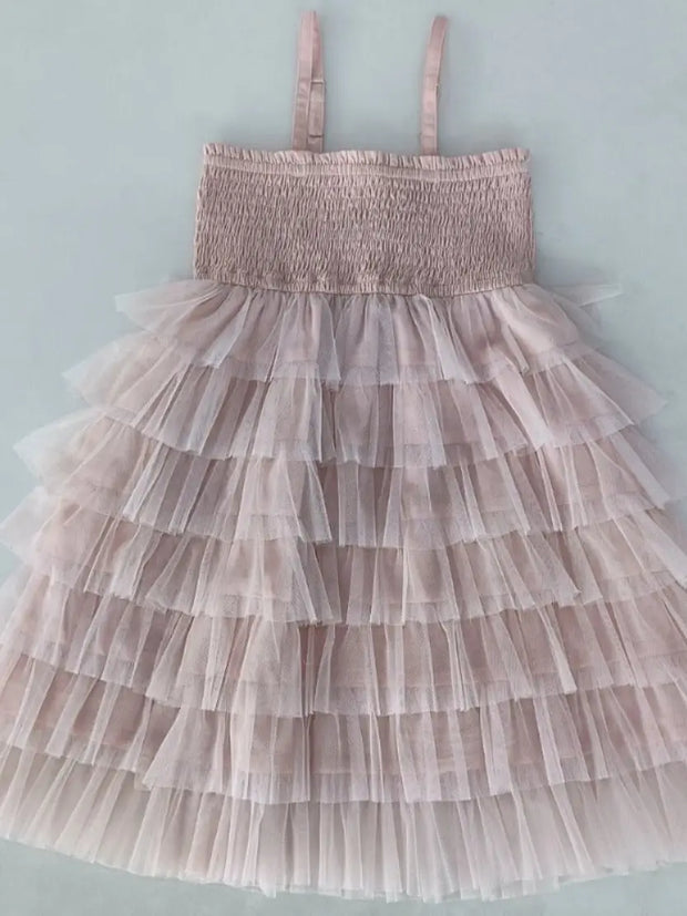 Tulle Tiered Ruffle Dress Light Pink