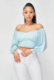 Ruth Stripe Ruffled Off The Shoulder Top